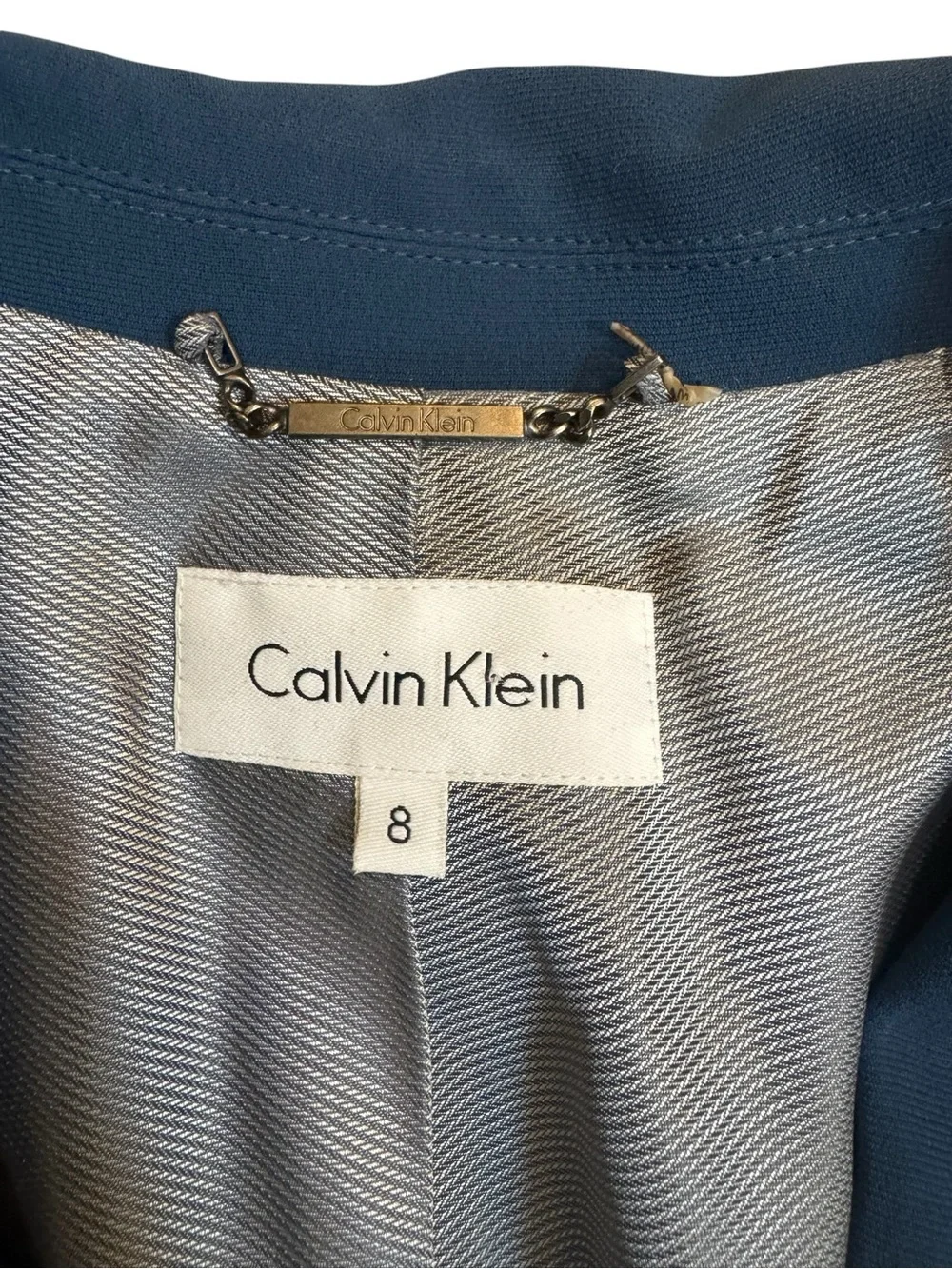 Calvin Klein Blue Pleated Peplum One Button Tailored Blazer Jacket Size 8